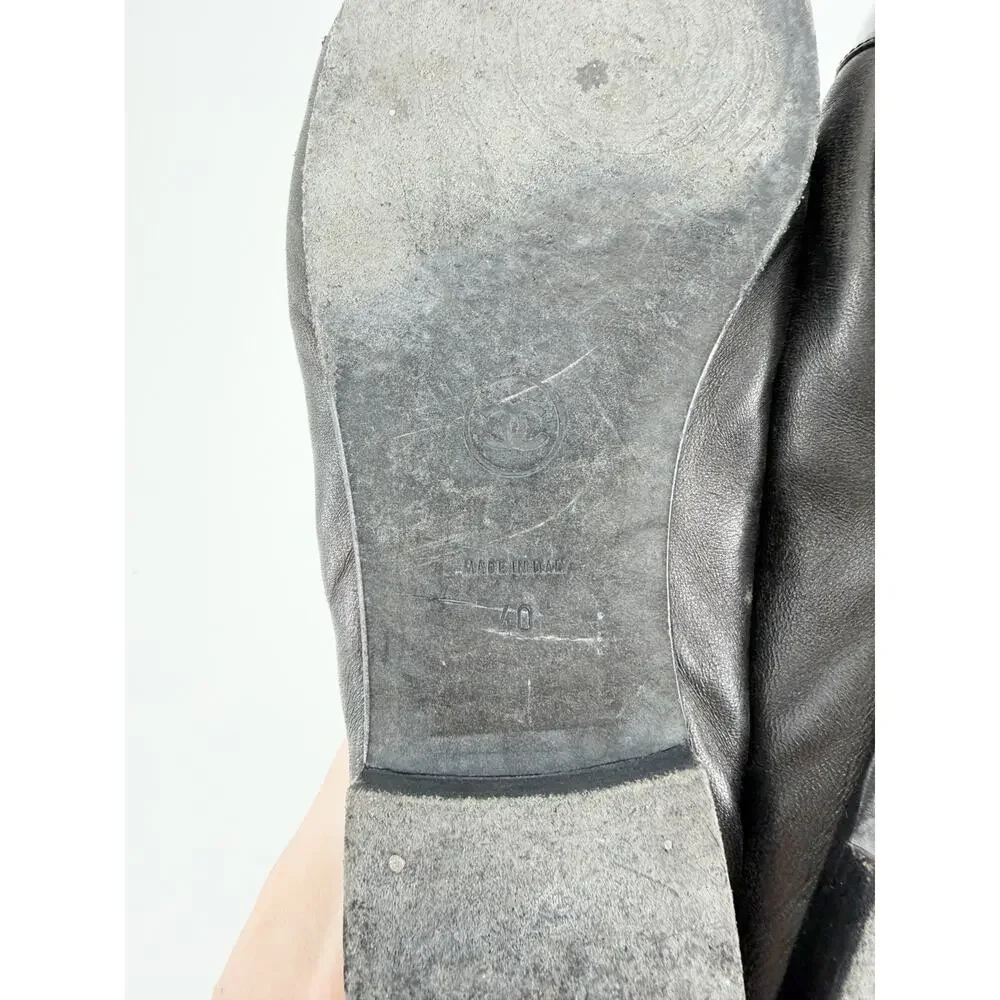 Chanel Black Leather Patent CC Cap Toe Ballet Ballerina Flats Size 40 EU Box Bag